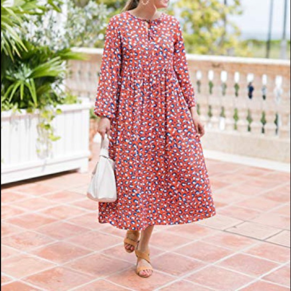 The Drop NEW Graceatwood Relaxed Fit Animal Print Cottagecore Midi Dress Size XL